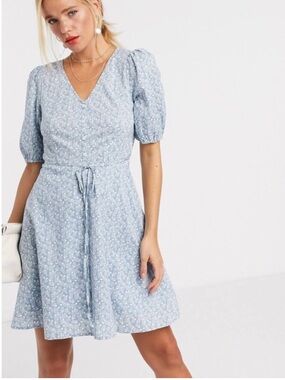 & Other Stories Ditsy Floral Mini Dress Size 8 Blue Floral Cotton Dress
